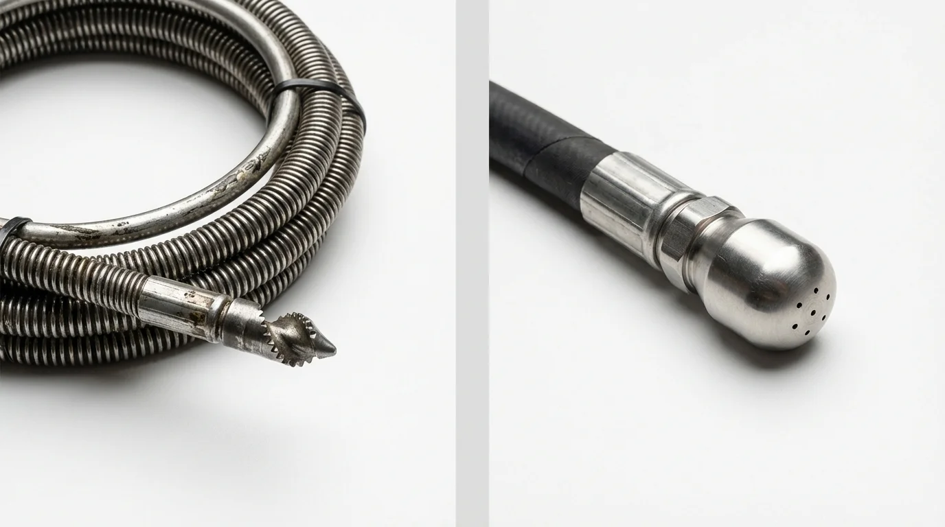 Drain snake cable and hydro jetting nozzle used for drain cleaning in Knob Noster, MO