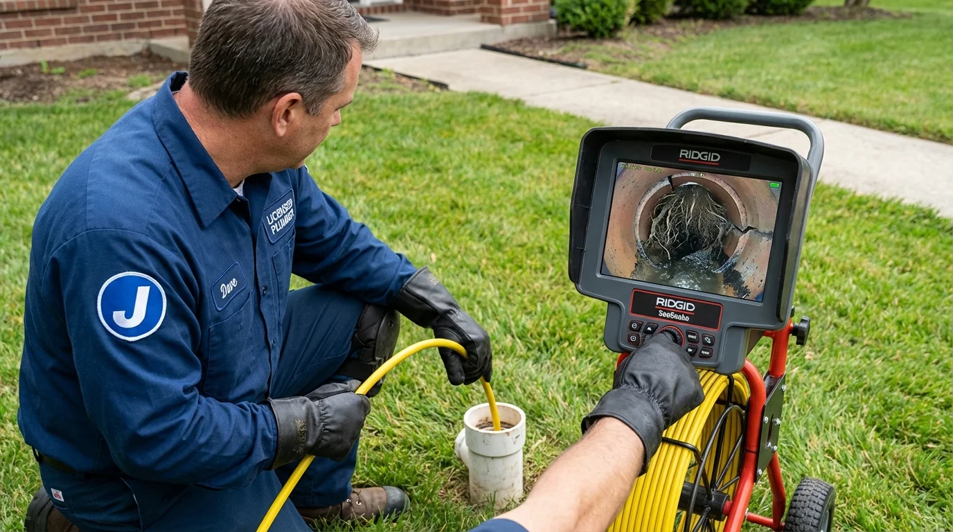 Sewer camera inspection being performed by Johns Plumbing LLC in Knob Noster